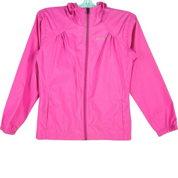 Columbia Girl Pink Lightweight  Nylon Hooded Jacket Size Medium (10-12) Full Zip - Picture 1 of 14